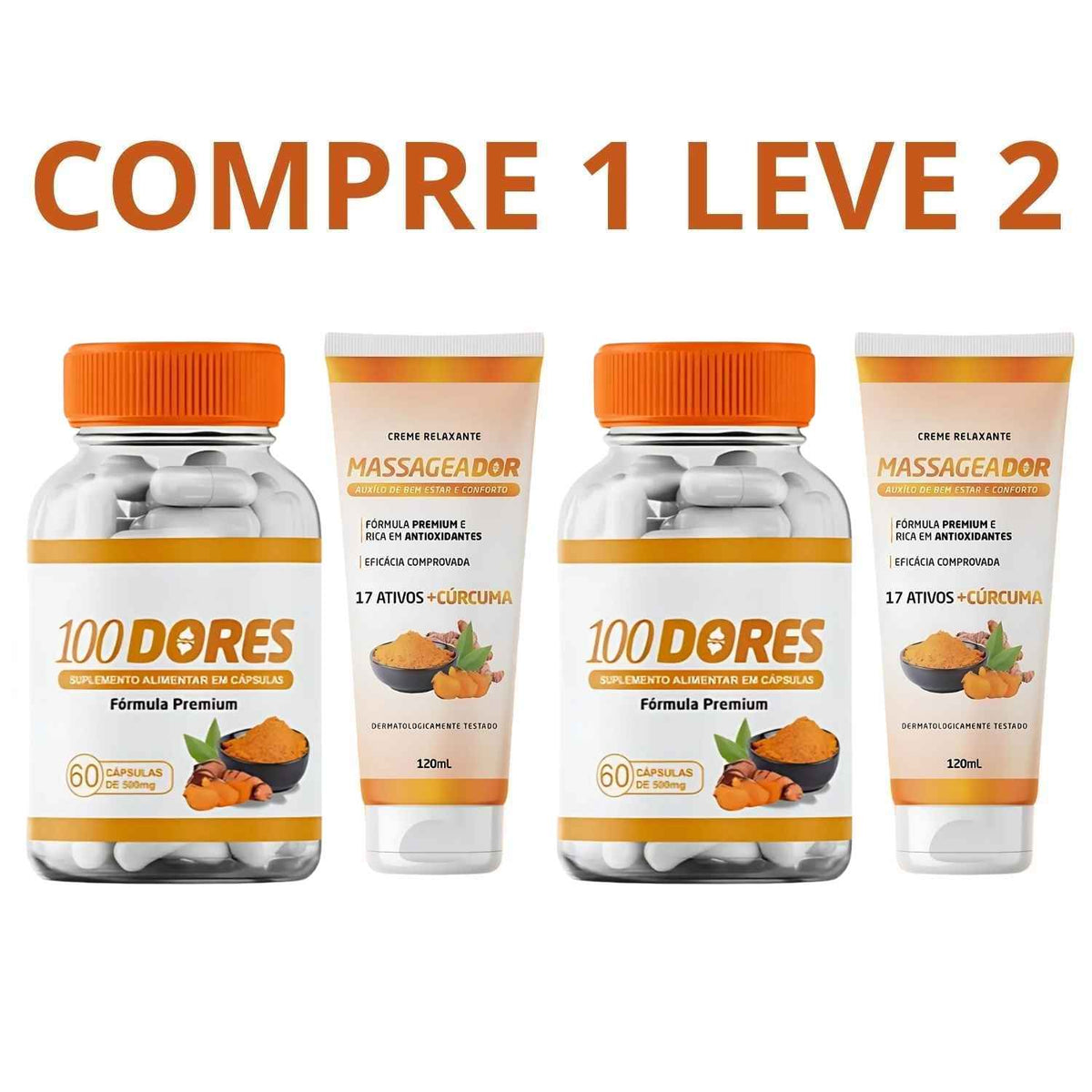 100 Dores 60 Cápsulas - Brinde Creme 120ml + Frete Grátis